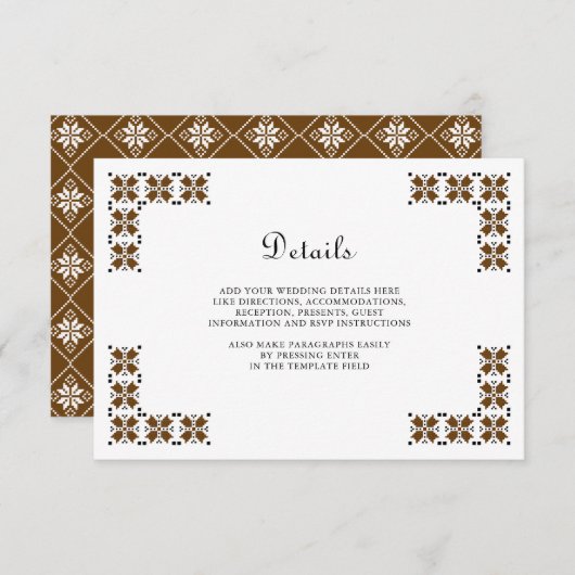Brown Black Ukrainian Embroidery Wedding Details Informatiekaartje (Voorkant / Achterkant)