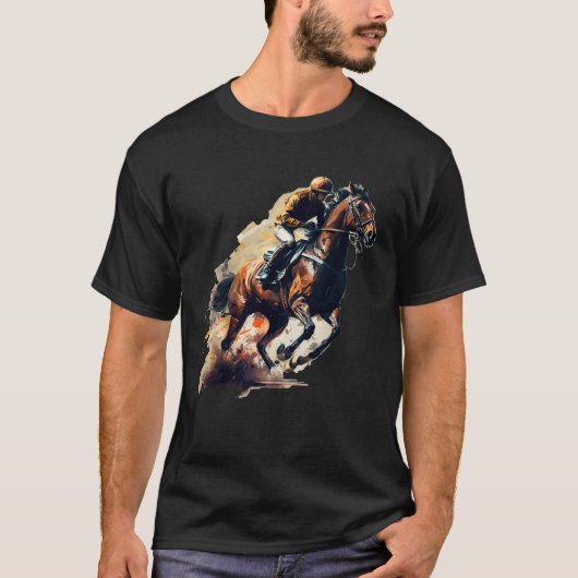 Brown Blaze  Horse and Jockey Racing T-shirt (Voorkant)