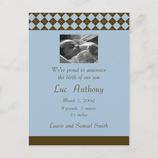 Brown & Blue Argyle aangekondigd () Aankondigingskaart (Voorkant)