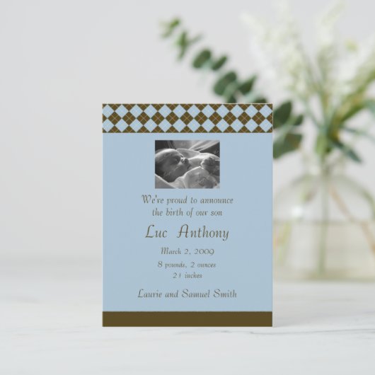 Brown & Blue Argyle aangekondigd () Aankondigingskaart (Staand voorkant)