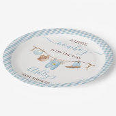 Brown Blue Cothesline Cowboy Baby shower Papieren Bordje (Gekanteld)