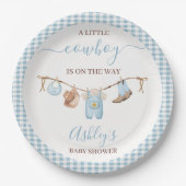 Brown Blue Cothesline Cowboy Baby shower Papieren Bordje (Voorkant)