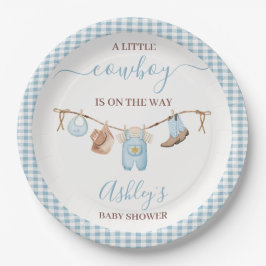 Brown Blue Cothesline Cowboy Baby shower Papieren Bordje