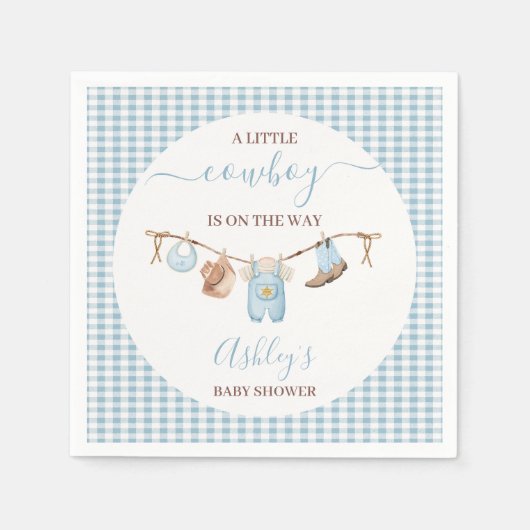 Brown Blue Cothesline Cowboy Baby shower Servet (Voorkant)