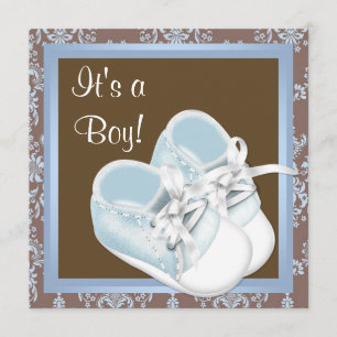 Brown Blue Damask schoenen Baby Boy Shower Kaart