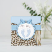 Brown Blue Footprint Baby shower Kaart (Staand voorkant)