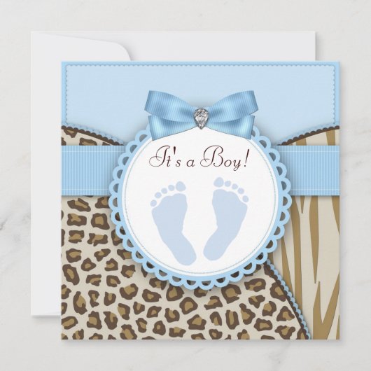 Brown Blue Footprint Baby shower Kaart (Voorkant)