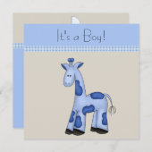 Brown Blue Giraffe Baby shower Kaart (Voorkant / Achterkant)