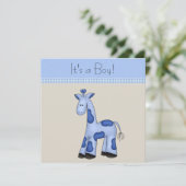 Brown Blue Giraffe Baby shower Kaart (Staand voorkant)