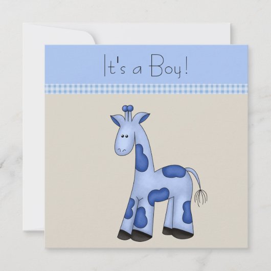 Brown Blue Giraffe Baby shower Kaart (Voorkant)