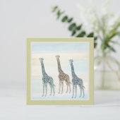Brown Blue Giraffes Baby shower Kaart (Staand voorkant)
