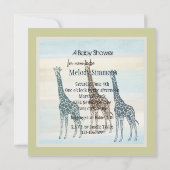 Brown Blue Giraffes Baby shower Kaart (Achterkant)