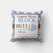 Brown Blue Personalized Baby Announcement Pillow Kussen (Voorkant)