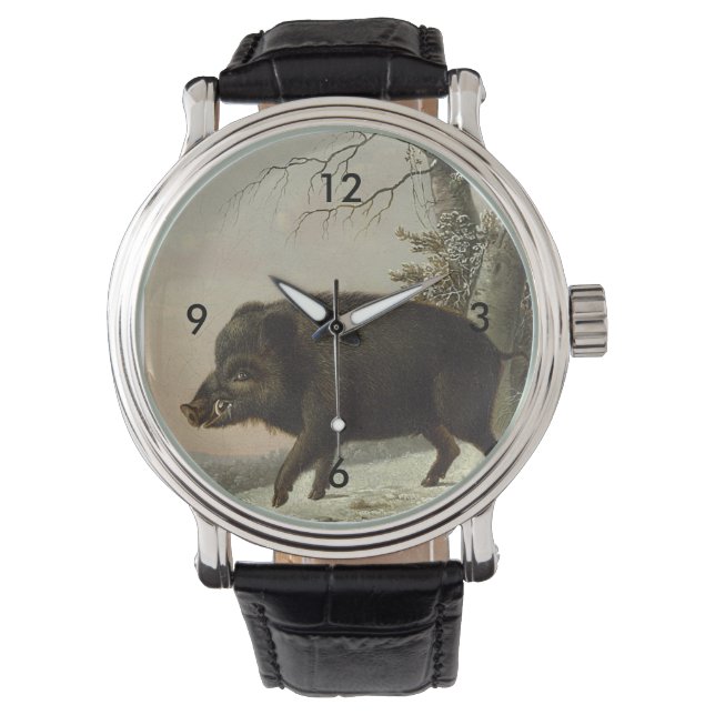  Brown Boar Hunting Schilderij, Wildlife Art Horloge (Voorkant)