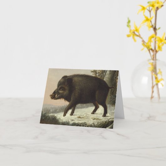  Brown Boar Hunting Schilderij, Wildlife Art Kaart (Gele Bloem)