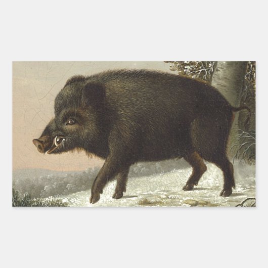  Brown Boar Hunting Schilderij, Wildlife Art Rechthoekige Sticker (Voorkant)