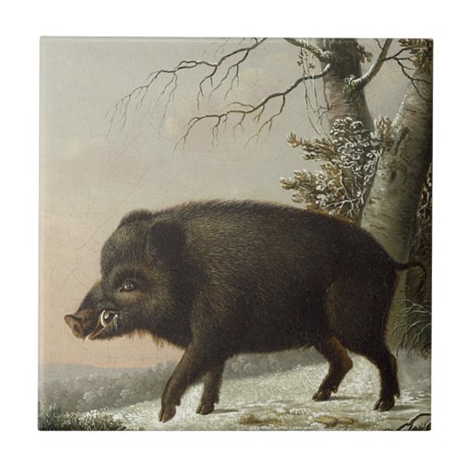  Brown Boar Hunting Schilderij, Wildlife Art Tegeltje (Voorkant)