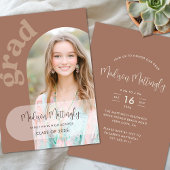 Brown Boho Arch Graduation Party Fotouitnodiging Kaart
