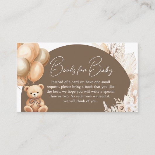 Brown Boho Beer Balloon Baby shower Boeken voor Ba Informatiekaartje (Voorkant)