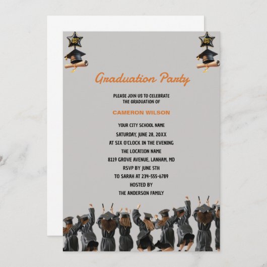 Brown Boho Bohemian minimale afstudeerfeest Kaart (Voorkant / Achterkant)