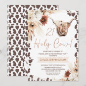 Brown Boho Floral Holy Koe Highland 21ste verjaard Kaart (Voorkant / Achterkant)