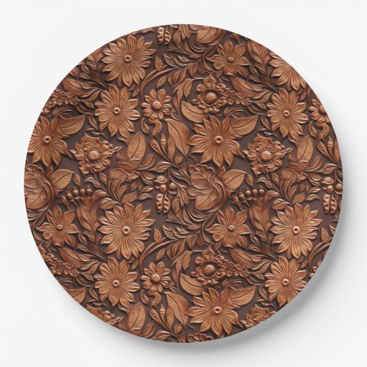 Brown Boho Floral Papieren Bordje (Voorkant)