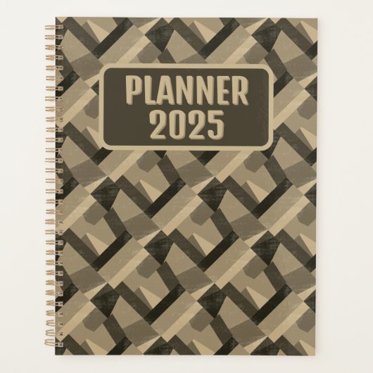 Brown Boho Geometric Abstrac Customizable Planner (Voorkant)