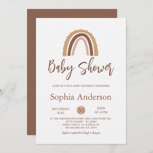 brown Boho Rainbow Baby shower Kaart (Voorkant / Achterkant)