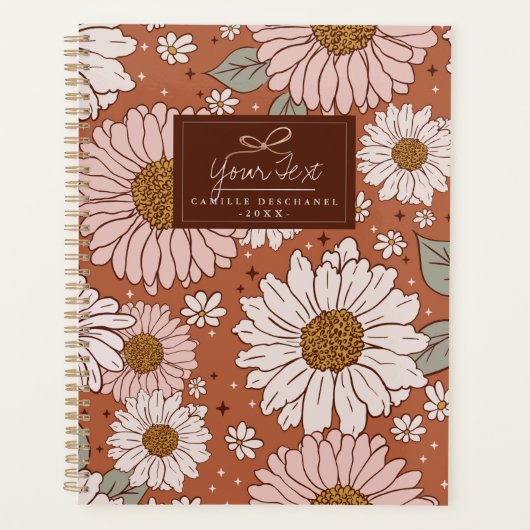 Brown Boho Retro Floral print op persoonlijke tite Planner (Voorkant)