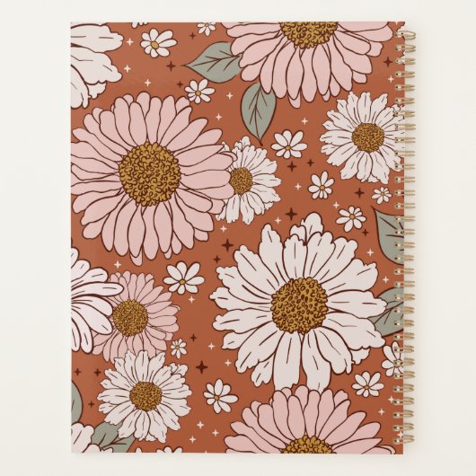 Brown Boho Retro Floral print op persoonlijke tite Planner (Achterkant)