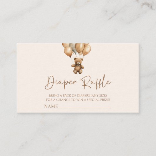 Brown Boho Teddy Bear Baby shower Luier Raffle Informatiekaartje (Voorkant)