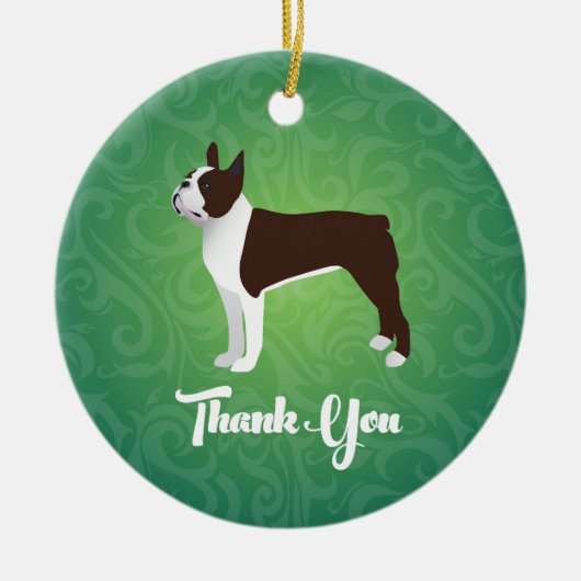 Brown Boston Terrier bedankt jullie notitie design Keramisch Ornament (Voorkant)