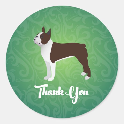 Brown Boston Terrier bedankt jullie notitie design Ronde Sticker (Voorkant)