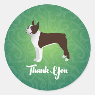 Brown Boston Terrier bedankt jullie notitie design Ronde Sticker