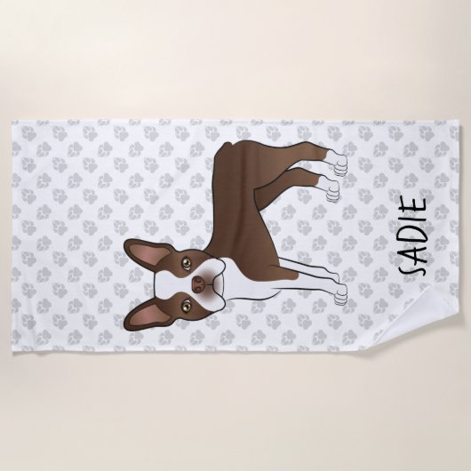 Brown Boston Terrier Cartoon Dog & Custom Text Strandlaken (Voorkant)