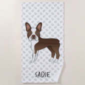 Brown Boston Terrier Cartoon Dog & Custom Text Strandlaken (Voorkant)