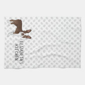Brown Boston Terrier Cartoon Dog & Custom Text Theedoek (Horizontaal)