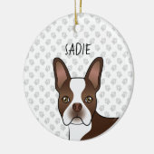 Brown Boston Terrier Cartoon Dog Head & Dog's Name Keramisch Ornament (Links)