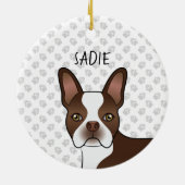 Brown Boston Terrier Cartoon Dog Head & Dog's Name Keramisch Ornament (Achterkant)
