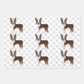 Brown Boston Terrier Cartoon Dog Pattern & Paws Inpakpapier Vel (Voorkant)