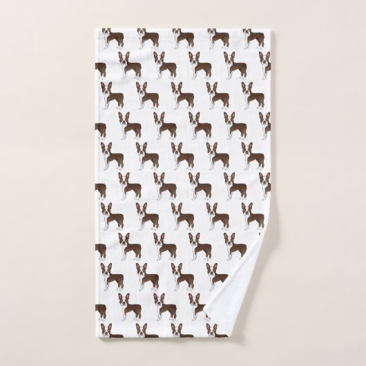 Brown Boston Terrier Cute Cartoon Dog Pattern Bad Handdoek (Handdoek)