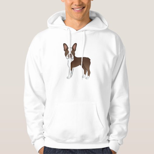 Brown Boston Terrier Cute Cartoon Dog Tekening Hoodie (Voorkant)