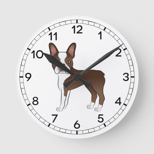 Brown Boston Terrier Cute Cartoon Dog Tekening Ronde Klok (Voorkant)