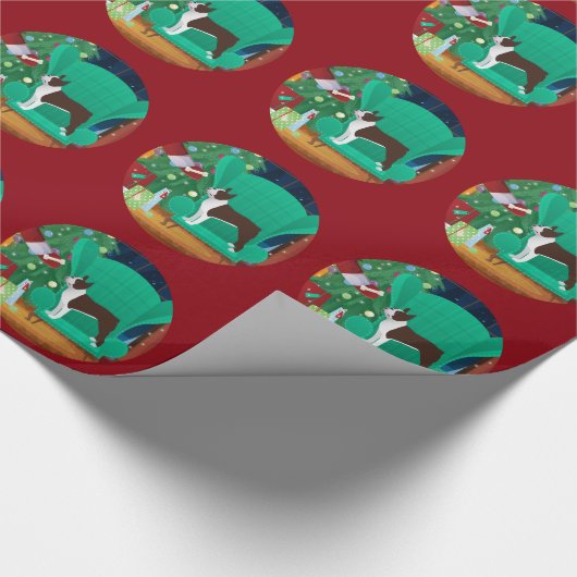 Brown Boston Terrier en Santa's Gift Cadeaupapier (Hoek)
