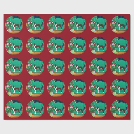 Brown Boston Terrier en Santa's Gift Cadeaupapier (Vlak)