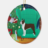 Brown Boston Terrier en Santa's Gift Keramisch Ornament (Links)