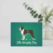 Brown Boston Terrier Feliz Naughty Dog Design Briefkaart (Staand voorkant)
