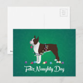 Brown Boston Terrier Feliz Naughty Dog Design Briefkaart (Voorkant / Achterkant)