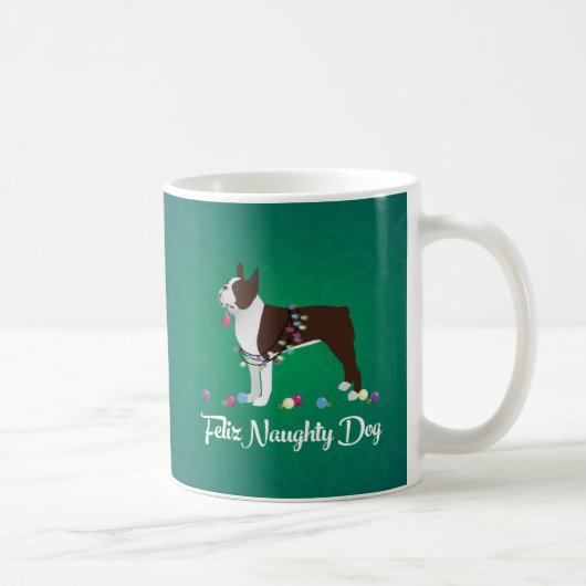 Brown Boston Terrier Feliz Naughty Dog Design Koffiemok (Rechts)