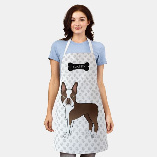 Brown Boston Terrier met bot, poten en aangepaste Schort (Gedragen)